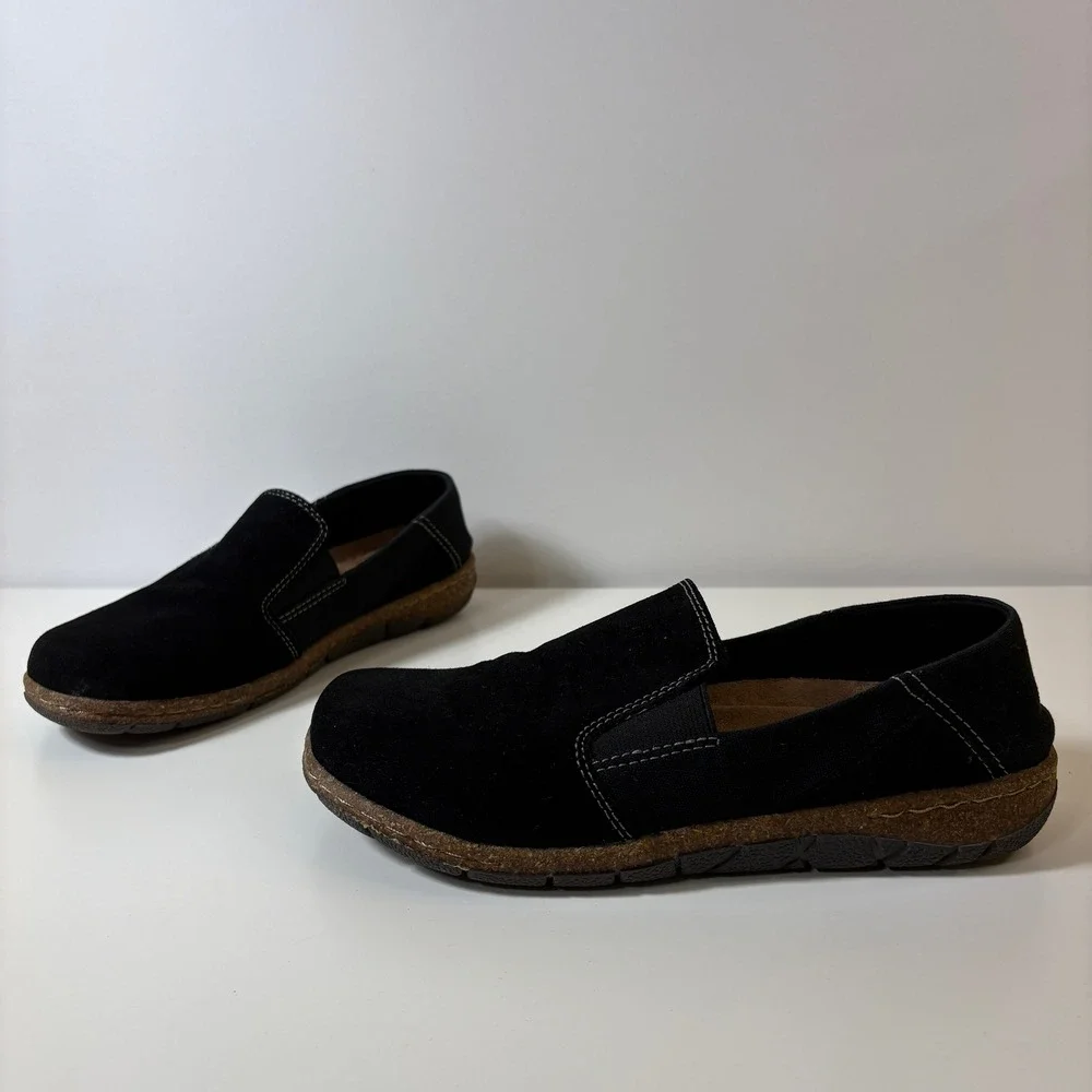 Earth Origins Womens Essential Erica Shoes 8 Black Suede Slip On Loafers Comfort